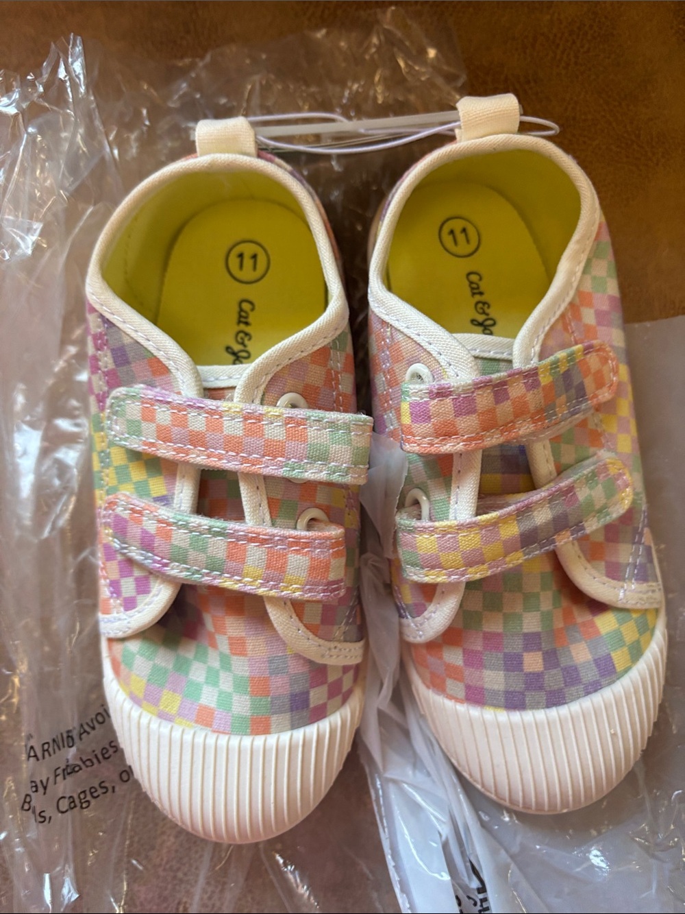 Cat & Jack Pastel Check Velcro Sneakers - Pink, Purple, Green, Yellow, Orange